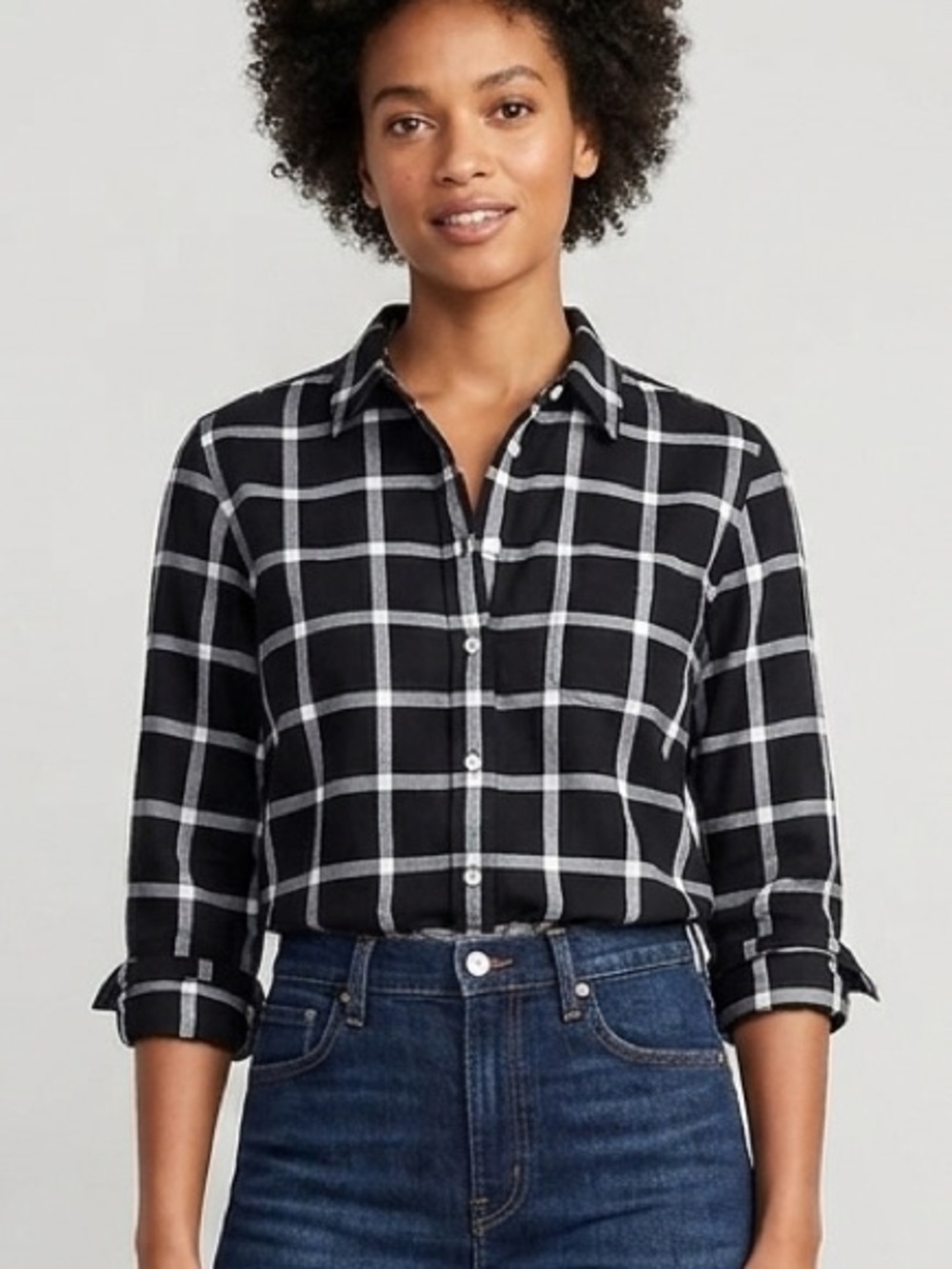 J. Crew Black and White Plaid Button-Down Shirt